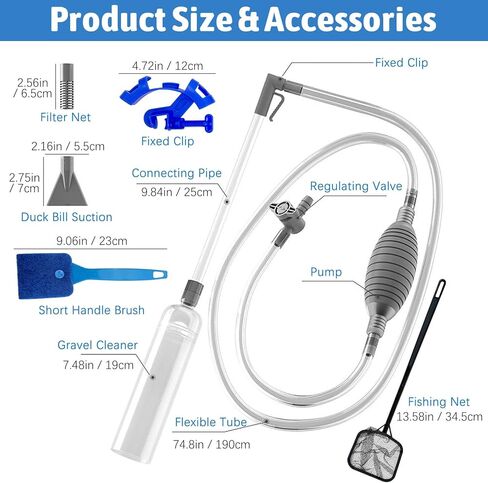 PINVNBY Aquarium Vacuum Gravel Cleaner Kit Manually Fish Tank Cleaner with Cleaning Brush & Suction Cup Fish Tank Water Changer Aquarium Siphon Sand Cleaning for Small Fish Tank in Kuwait
