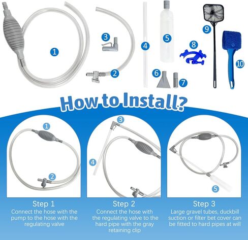 PINVNBY Aquarium Vacuum Gravel Cleaner Kit Manually Fish Tank Cleaner with Cleaning Brush & Suction Cup Fish Tank Water Changer Aquarium Siphon Sand Cleaning for Small Fish Tank in Kuwait