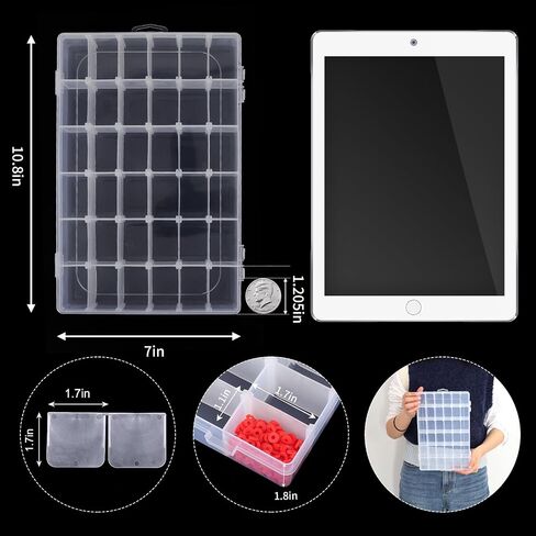 OUTUXED 2 Pack 36 Grids Clear Plastic Bead Organizer Box, Fishing Tackle Box Compartment Organizer with Adjustable Dividers for Jewelry, Art Craft, Bead Storage Containers with 5 Sheets Label Stickers in Saudi Arabia