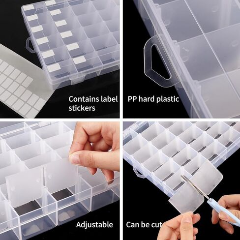 OUTUXED 2 Pack 36 Grids Clear Plastic Bead Organizer Box, Fishing Tackle Box Compartment Organizer with Adjustable Dividers for Jewelry, Art Craft, Bead Storage Containers with 5 Sheets Label Stickers in Saudi Arabia