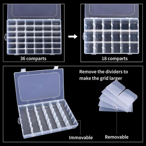 OUTUXED 2 Pack 36 Grids Clear Plastic Bead Organizer Box, Fishing Tackle Box Compartment Organizer with Adjustable Dividers for Jewelry, Art Craft, Bead Storage Containers with 5 Sheets Label Stickers in Saudi Arabia