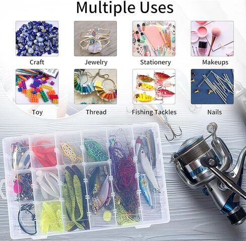 OUTUXED 2 Pack 36 Grids Clear Plastic Bead Organizer Box, Fishing Tackle Box Compartment Organizer with Adjustable Dividers for Jewelry, Art Craft, Bead Storage Containers with 5 Sheets Label Stickers in Saudi Arabia