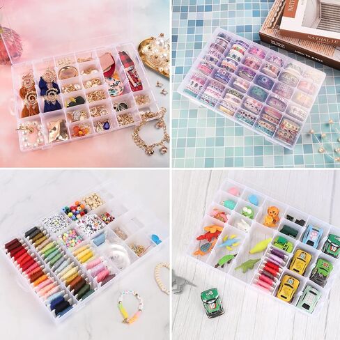 OUTUXED 2 Pack 36 Grids Clear Plastic Bead Organizer Box, Fishing Tackle Box Compartment Organizer with Adjustable Dividers for Jewelry, Art Craft, Bead Storage Containers with 5 Sheets Label Stickers in Saudi Arabia