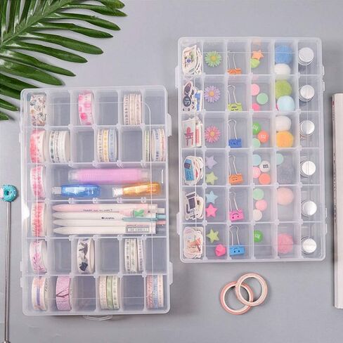 OUTUXED 2 Pack 36 Grids Clear Plastic Bead Organizer Box, Fishing Tackle Box Compartment Organizer with Adjustable Dividers for Jewelry, Art Craft, Bead Storage Containers with 5 Sheets Label Stickers in Saudi Arabia