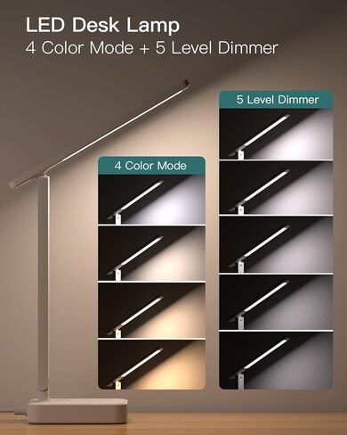 Addtam LED Desk Lamp, Power Strip with 3 Outlets 4 USB Charging Ports(2 USBC), 4 Modes 5 Level Brightness Touch Lamp, Small Desk Lamp for Home Office College Dorm Room Essentials in Kuwait