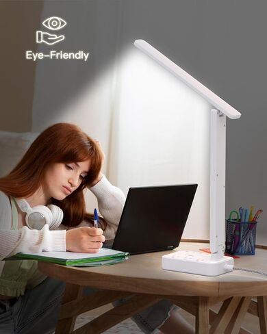 Addtam LED Desk Lamp, Power Strip with 3 Outlets 4 USB Charging Ports(2 USBC), 4 Modes 5 Level Brightness Touch Lamp, Small Desk Lamp for Home Office College Dorm Room Essentials in Kuwait