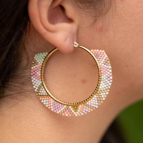 Earrings by Embera Bead Project, Hoop Seed Bead Earrings, Social Impact (Isla) in Saudi Arabia