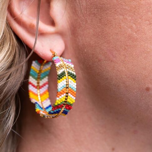 Earrings by Embera Bead Project, Hoop Seed Bead Earrings, Social Impact (Isla) in Saudi Arabia