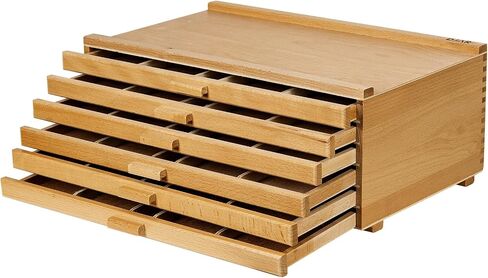 6-Drawer Art Supply Storage Box, Portable Beech Wood Organizer with Removable Dividers for Brushes, Pastels, Markers, and Other Art Tools, Natural in Kuwait