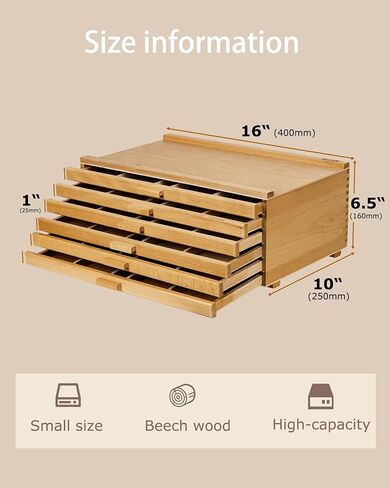 6-Drawer Art Supply Storage Box, Portable Beech Wood Organizer with Removable Dividers for Brushes, Pastels, Markers, and Other Art Tools, Natural in Kuwait