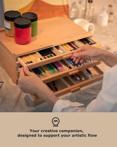 6-Drawer Art Supply Storage Box, Portable Beech Wood Organizer with Removable Dividers for Brushes, Pastels, Markers, and Other Art Tools, Natural in Kuwait
