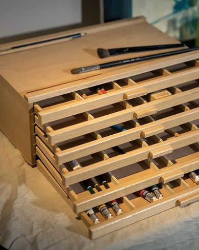 6-Drawer Art Supply Storage Box, Portable Beech Wood Organizer with Removable Dividers for Brushes, Pastels, Markers, and Other Art Tools, Natural in Kuwait