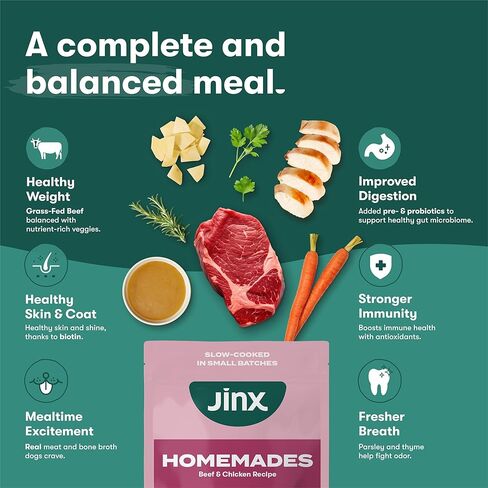 Jinx Beef Wet Dog Food Topper, Mix with Dry Dog Food, Made with Real Beef & Chicken, Bone Broth & Brown Rice, No Fillers, Puppy, Adult, Senior, 9oz, 6 Pack in Kuwait