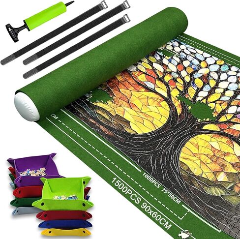 Puzzle Roll Mat Puzzle Storage Puzzle Saver with 8 Colored Sorting Trays Storage Bag Pump Jigsaw Felt Mat with Anti-Leak Tube & 3 Elastic Bands Portable Puzzle Keeper (3000pcs Black) in Saudi Arabia