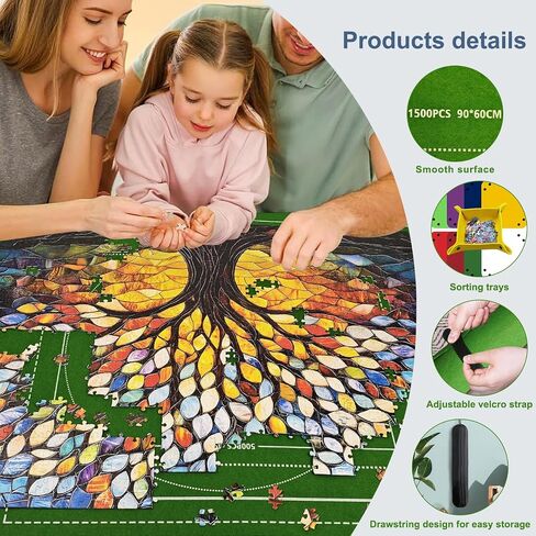 Puzzle Roll Mat Puzzle Storage Puzzle Saver with 8 Colored Sorting Trays Storage Bag Pump Jigsaw Felt Mat with Anti-Leak Tube & 3 Elastic Bands Portable Puzzle Keeper (3000pcs Black) in Saudi Arabia