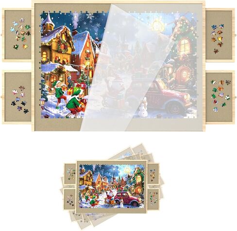 Puzzle Board with Drawers and Cover, 1500 Pieces Jigsaw Puzzle Board with Adjustable Tilt Stand, Tilting Puzzle Board for All Ages in Saudi Arabia