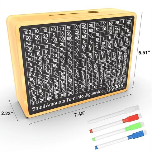 Piggy Bank for Adults Kids, Wooden Coin Bank for Boys and Girls, Cash Vault Money Saving Box with Counter $10000 Savings Challenge Money Box with Money Target and Numbers (Brown $10000) in Saudi Arabia