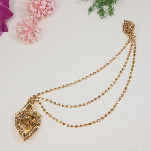 I Jewels 18K Eye Catching Stone Studded Indian Wedding Bollywood Three Chain Pin Brooch for Men Sherwani Suit Blazer Kurta Brooch (SM58) in Saudi Arabia