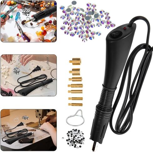 Hotfix Rhinestone Applicator 7-in-1 Hot Fixed Applicator Rhinestones Tool Kit with AB Crystal Rhinestones, 7 Tips, 2 Pencils, Tweezers and Support Stand (Pink) in Kuwait