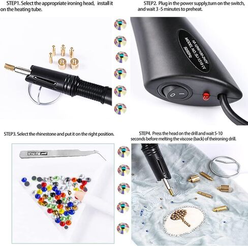 Hotfix Rhinestone Applicator 7-in-1 Hot Fixed Applicator Rhinestones Tool Kit with AB Crystal Rhinestones, 7 Tips, 2 Pencils, Tweezers and Support Stand (Pink) in Kuwait