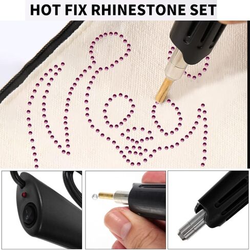 Hotfix Rhinestone Applicator 7-in-1 Hot Fixed Applicator Rhinestones Tool Kit with AB Crystal Rhinestones, 7 Tips, 2 Pencils, Tweezers and Support Stand (Pink) in Kuwait