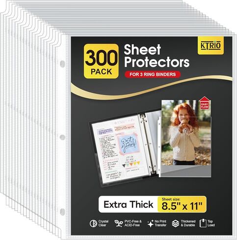 KTRIO 200 Pack Sheet Protectors 8.5 x 11 inch, Clear Page Protector for 3 Ring Binder, Plastic Sleeves for Binders, Top Loading Paper Sheets Document Sleeve Letter Size, Office & Home in Kuwait