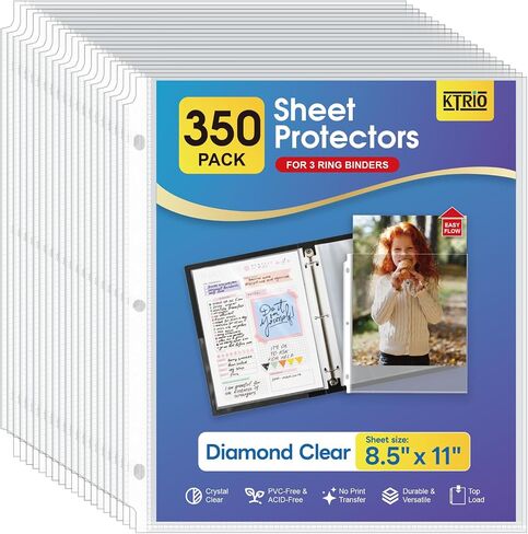 KTRIO 200 Pack Sheet Protectors 8.5 x 11 inch, Clear Page Protector for 3 Ring Binder, Plastic Sleeves for Binders, Top Loading Paper Sheets Document Sleeve Letter Size, Office & Home in Saudi Arabia