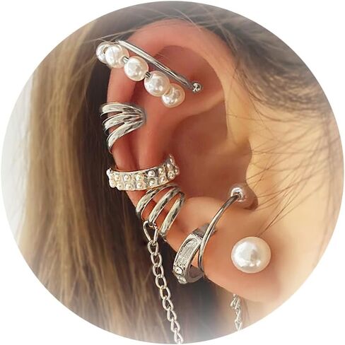 Gold Ear Cuff Earrings for Women Ear Cuffs Non Piercing Set Pearl Ear Cuffs Cartilage Helix Fake Earrings Cubic Zirconia Earrings Jewelry Gifts for Women in Saudi Arabia