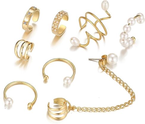 Gold Ear Cuff Earrings for Women Ear Cuffs Non Piercing Set Pearl Ear Cuffs Cartilage Helix Fake Earrings Cubic Zirconia Earrings Jewelry Gifts for Women in Saudi Arabia