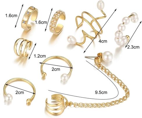 Gold Ear Cuff Earrings for Women Ear Cuffs Non Piercing Set Pearl Ear Cuffs Cartilage Helix Fake Earrings Cubic Zirconia Earrings Jewelry Gifts for Women in Saudi Arabia