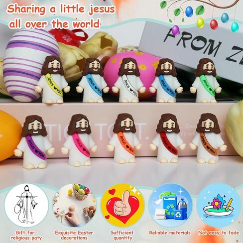 50 Pcs Little Jesus Figures– Rubber Mini Jesus Figurines in Bulk Christian Doll Tiny Baby Jesus Loves You Figures for Hide and Seek Easter Egg Fillers Egg Hunt Religious Party Favors (Mix Color 10) in Kuwait
