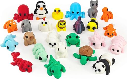 25 pcs Mini 3D Printed Animal Figurines Set, Articulated, Flexible, and Exquisitely Cute Party Favors, Birthday Goodie Bag Fillers, for Play and Display, Gift for her him, for Boys and Gilrs in Kuwait