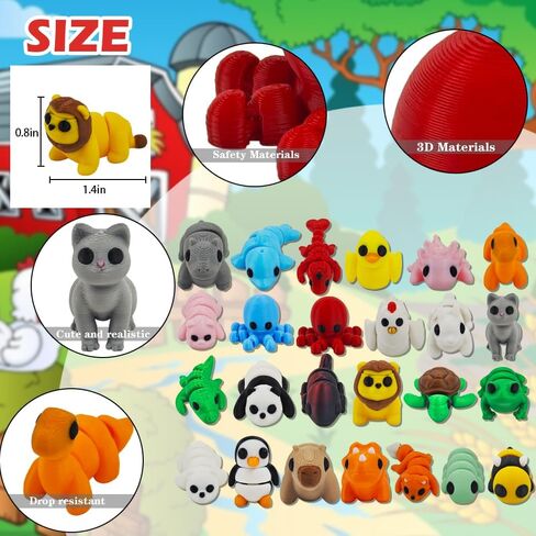 25 pcs Mini 3D Printed Animal Figurines Set, Articulated, Flexible, and Exquisitely Cute Party Favors, Birthday Goodie Bag Fillers, for Play and Display, Gift for her him, for Boys and Gilrs in Kuwait