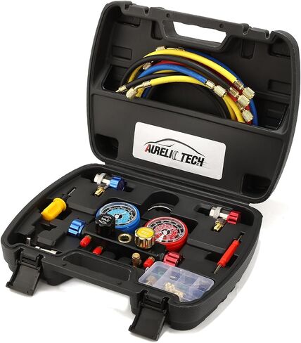 3 Way AC Manifold Gauge Set, Fits for R134A R12 R22 and R502 Refrigerants, with 5FT Hose, Acme Tank Adapters, Quick Couplers and Can Tap in Saudi Arabia