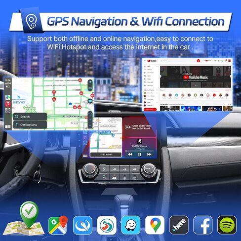 Leadfan Android Car Stereo لهوندا سيفيك 2016 2017 2018 2019 2020 2021 راديو لاسلكي Carplay Android Auto، 9 بوصة IPS Civic شاشة تعمل باللمس رئيس وحدة لاعب WiFi GPS Navi Bluetooth كاميرا خلفية SWC in Kuwait