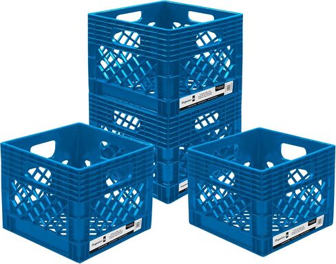 Authentic Milk Crate, 4 Pack - Heavy-Duty Storage Crate, Easy-Grip Handles, Versatile Storage Crate Box, 13" L x 13" W x 11" H, Black, Medium in Saudi Arabia