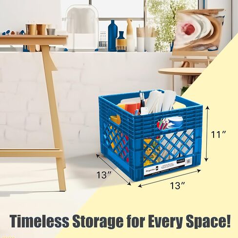 Authentic Milk Crate, 4 Pack - Heavy-Duty Storage Crate, Easy-Grip Handles, Versatile Storage Crate Box, 13" L x 13" W x 11" H, Black, Medium in Saudi Arabia