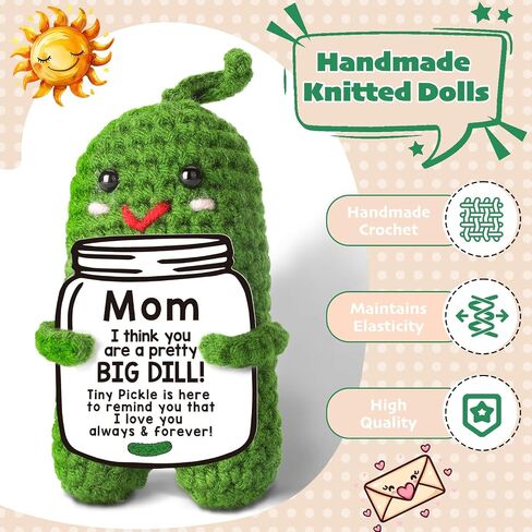هدية يوم الأم لأمي من الابنة أو الابن - مضحكة كروشيه Pickle Plush مع بطاقة القلب ، الحاضر المصنوع يدويًا ، حشو تخزين فريد من نوعه ، أفضل أمي على الإطلاق in Kuwait
