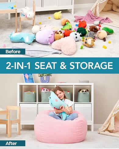 Huddle Original Stuffed Animal Bean Bag Storage Extra Large Designer Beanbag Chairs for Kids Teens & Adults | Instant Clutter Clear for Stylish Moms - Stuffed Animal Storage Bean Bag Pink Unicorn in Saudi Arabia