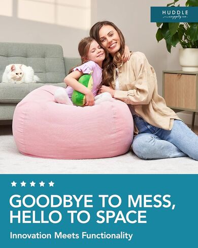 Huddle Original Stuffed Animal Bean Bag Storage Extra Large Designer Beanbag Chairs for Kids Teens & Adults | Instant Clutter Clear for Stylish Moms - Stuffed Animal Storage Bean Bag Pink Unicorn in Saudi Arabia
