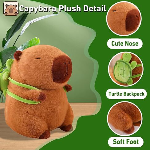 Cute Capybara Plush Kawaii Capybara Stuffed Animal with Turtle Backpack Capybara Plush Toy Capybara Doll Pillow Valentines Birthday Gift for Kids Boys Girls Adult 12 inch in Kuwait