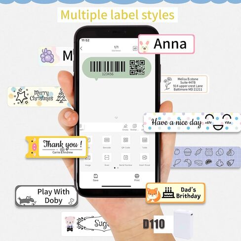 D110-M Label Maker Sticker Machine-Thermal Label Printer Inkless Portable Bluetooth Label Sticker Maker, Mini Bulk Printer for Business Home Office Compatible iOS Android USB Rechargeable-Green in Saudi Arabia