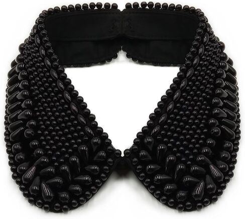 Pearl Collar Necklace for Women, Detachable Chunky False Collar Necklace Fake Collar Beaded Bib Statement Choker Clothing Accessory (Black) in Saudi Arabia