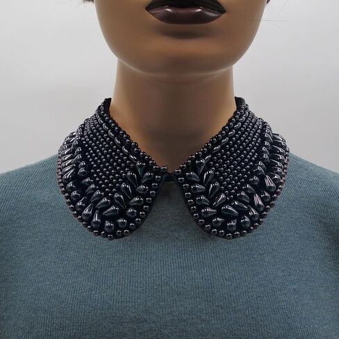 Pearl Collar Necklace for Women, Detachable Chunky False Collar Necklace Fake Collar Beaded Bib Statement Choker Clothing Accessory (Black) in Saudi Arabia