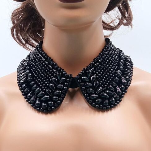 Pearl Collar Necklace for Women, Detachable Chunky False Collar Necklace Fake Collar Beaded Bib Statement Choker Clothing Accessory (Black) in Saudi Arabia