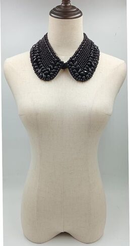 Pearl Collar Necklace for Women, Detachable Chunky False Collar Necklace Fake Collar Beaded Bib Statement Choker Clothing Accessory (Black) in Saudi Arabia