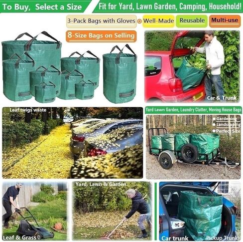 Standard 2-Pack 16 Gallon Yard Lawn Garden Bags (D18, H15 inch) with Gardening Gloves, Yard Waste Bags,Garden Debris Bag,Camping Trash Bags,Recycling Bag,Laundry Bag,Lawn Weeds Bag,Leaf Bags 4 handles in Kuwait