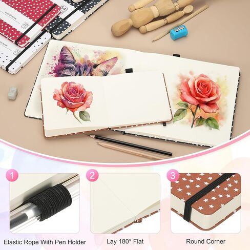 PATIKIL 5.1x5.1 Watercolor Sketchbook, 64 Sheet 165GSM/112lb Watercolor Paper Sketchbooks Acid Free Watercolor Journal Hardcover Artists Paper Pads with Pen Holder, Red in Saudi Arabia