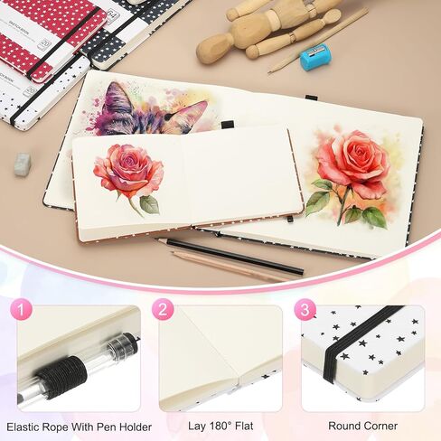 PATIKIL 5.1x5.1 Watercolor Sketchbook, 64 Sheet 165GSM/112lb Watercolor Paper Sketchbooks Acid Free Watercolor Journal Hardcover Artists Paper Pads with Pen Holder, Red in Saudi Arabia