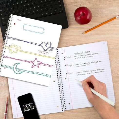 Five Star Spiral Notebooks + Study App, 2 Pack, 1 Subject, Wide Ruled Paper, 10-1/2" x 8", Brushy Move (930060FA-RSP) in Saudi Arabia